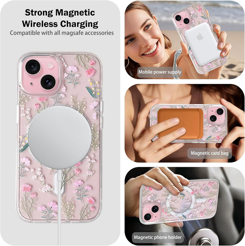 Floral Pattern 2-in-1 PC+TPU Phone Case